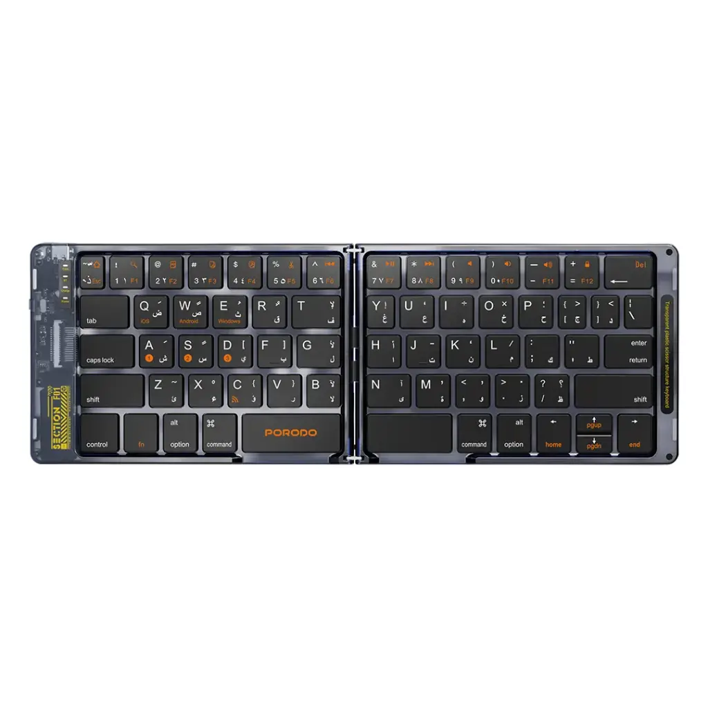 Porodo Transparent Bluetooth Folding Keyboard - Black